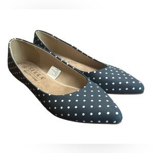 Serra Memory Foam Women's Slip On Flat Shoes Navy & White Polka Dots Size 9